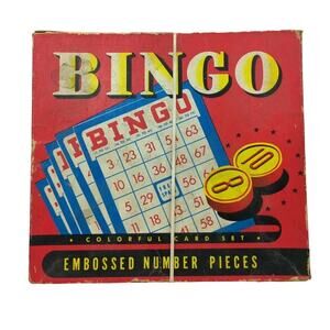 Vintage Whitman Bingo Set Colorful Cards Embossed Pieces Extra Parts Instruction